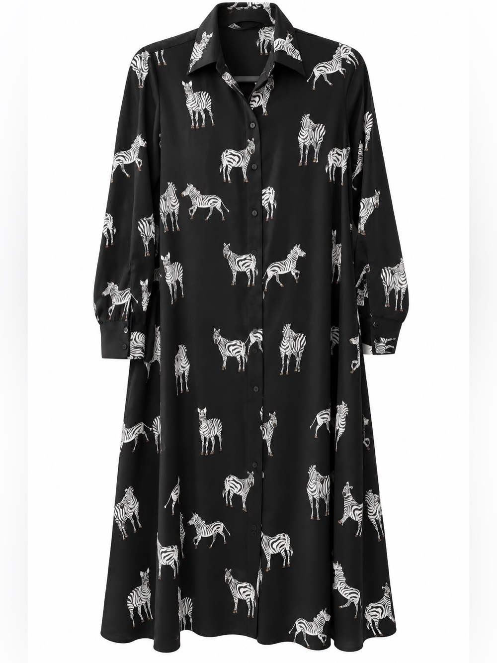 Zara Zebra Print Button Front Midi Shirt Dress with Pockets Size Small